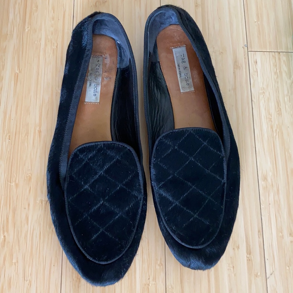 Black Leather / Furry Ballerina Flats Rag & Bone